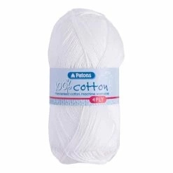 Promo ???? Patons White 100% Cotton 4 Ply Yarn 100g ????